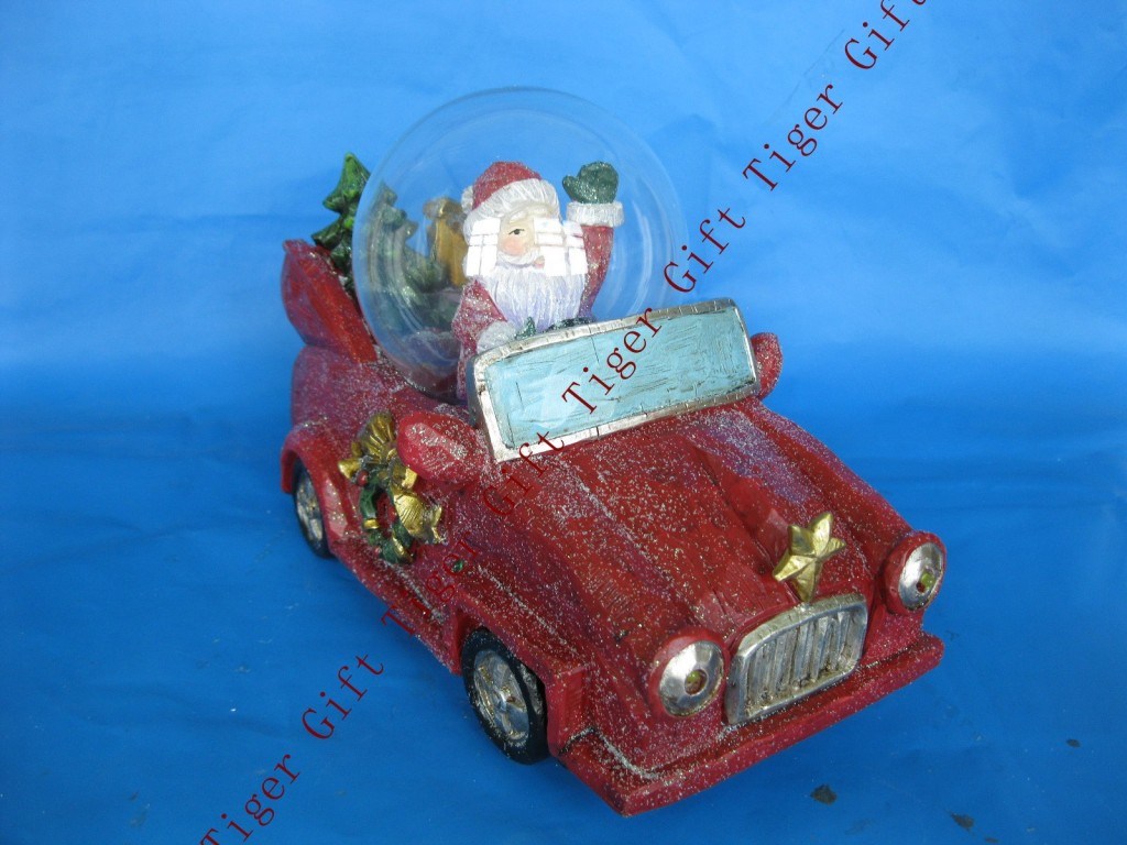 Polyresin Santa Driving Car with LED Light and Music