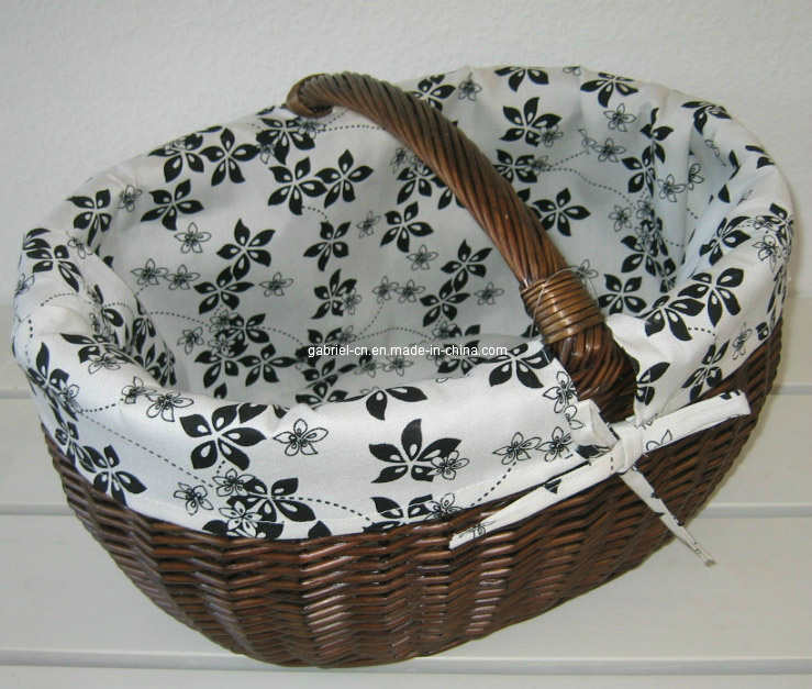 Brown Wicker Basket with Handle and Fabric Lining (FM379)