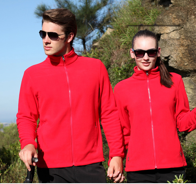 100% Polyester Leisure Outdoor Fleece Jacket, His and Her Anti-Pilling Fleece Jacket / Sports Wear in Chinese Red Colour