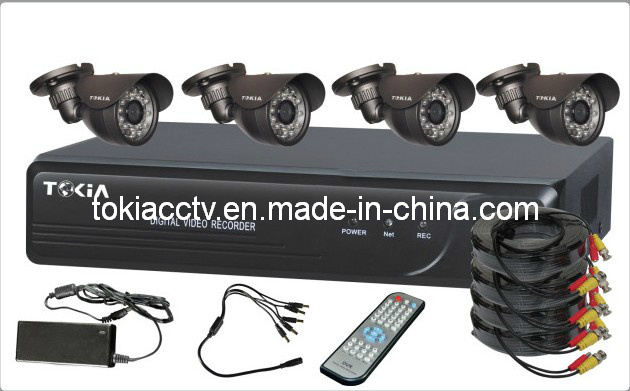 4-CH Net DVR Kits 4 PCS 480tvl Bullet Camera with+5CH Power Distribution Wire+ DC12V/5A Power +IR Controller+Video/Power Cable (TK-4001K)
