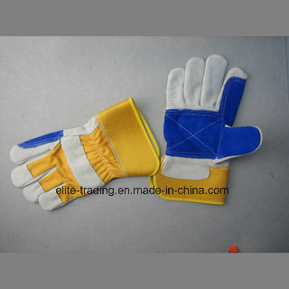 Cow Split Leather Gloves with Double Palm in Blue