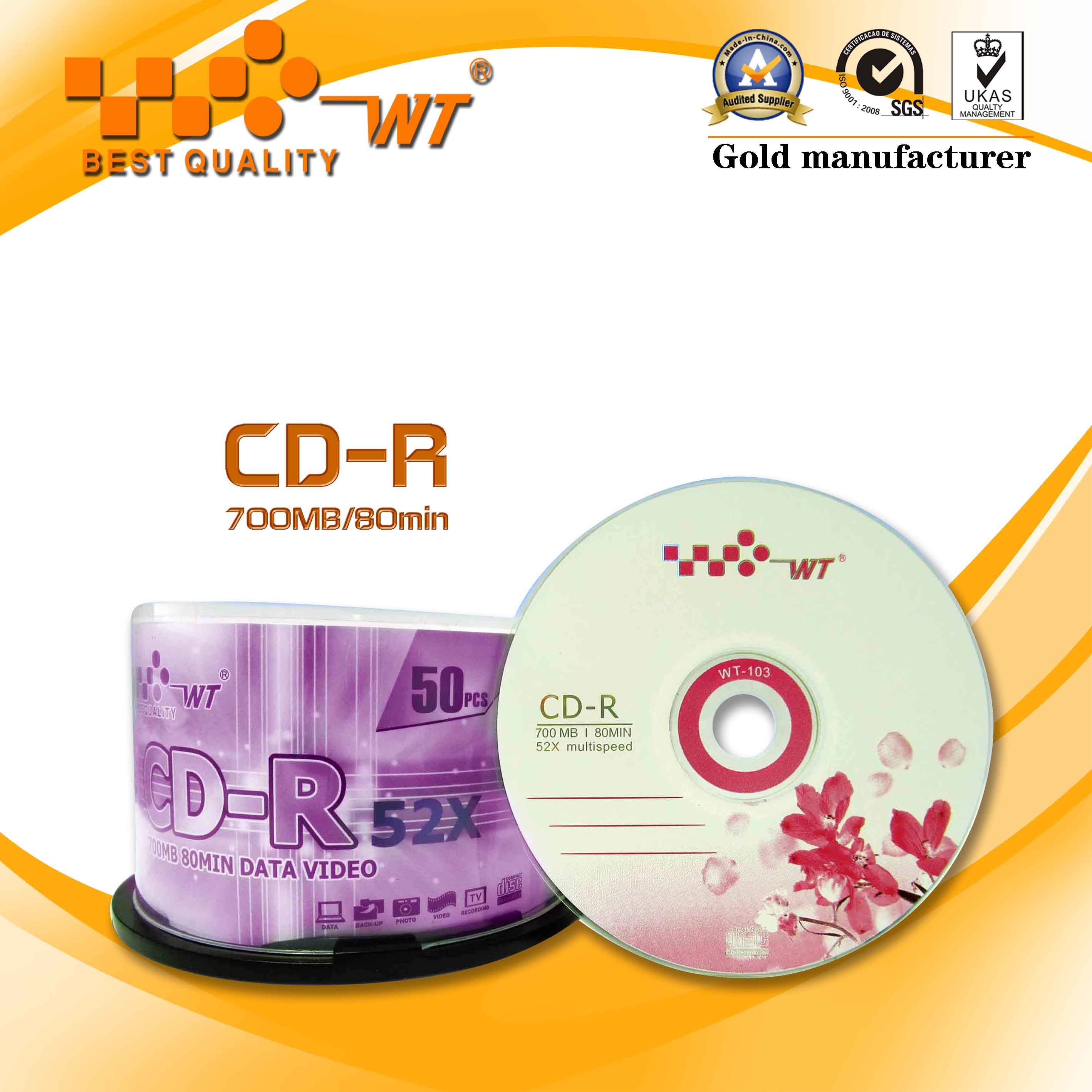 Printed CD-R Blank CD in Cake Box Pack with Colored Label