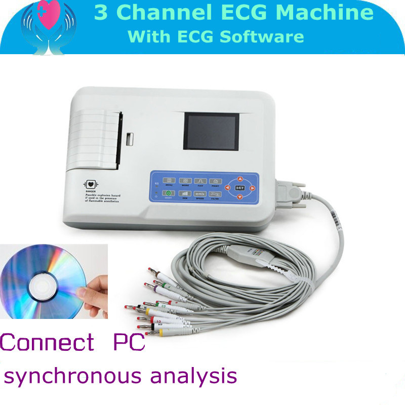 3 Channel ECG Machine 3.5 Inch Monitor Digital Electrocardiograph EKG-903b PC Synchronous Software -Maggie