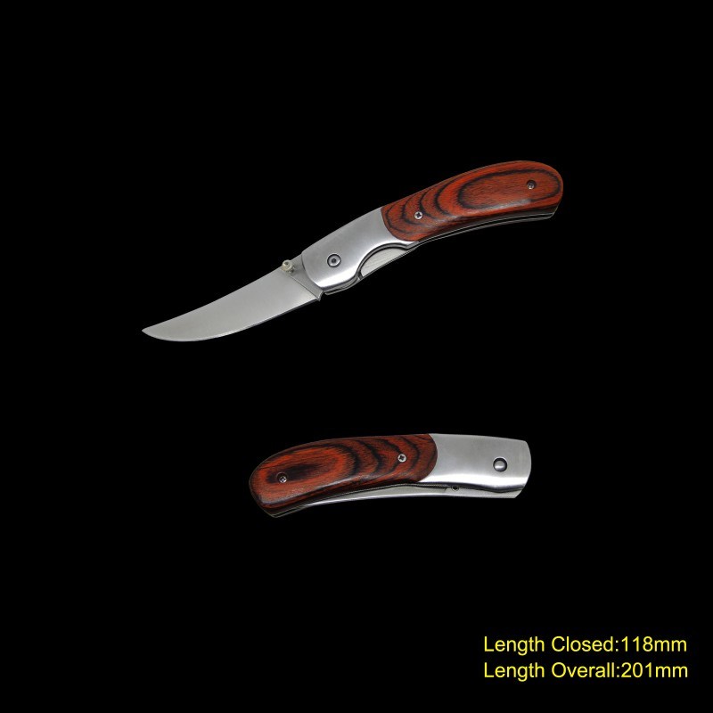 Folding Fishing Knife with Wooden Handle (#3611)