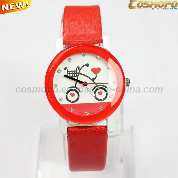 Red Leather Kid Watch with Bicycle Decoration (SA1570)