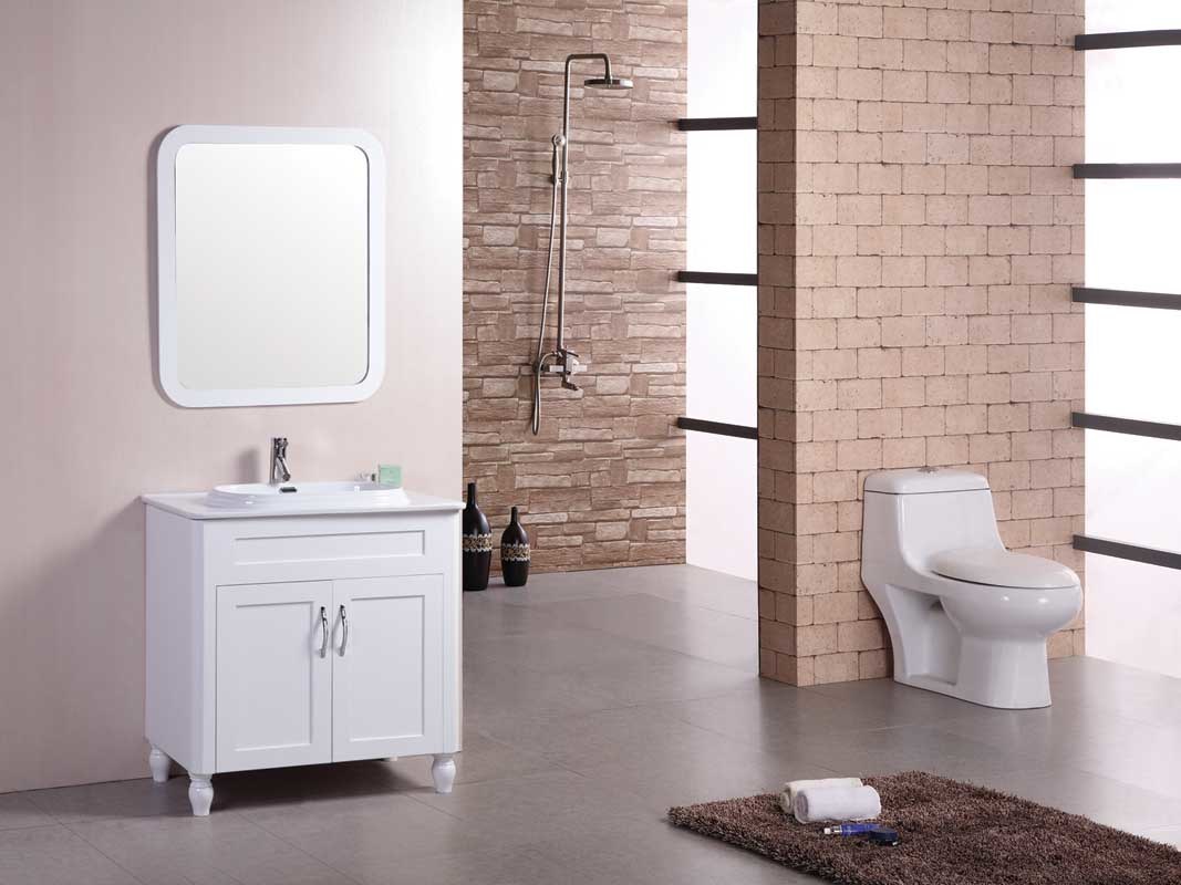 Hot Us Style White Baking Floor Mounted with Mirror Bathroom Furniture (AC9152)