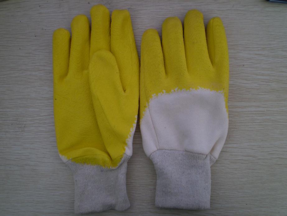 Cotton Jersey Liner with Yellow Latex Coated Gloves (ZC-6)