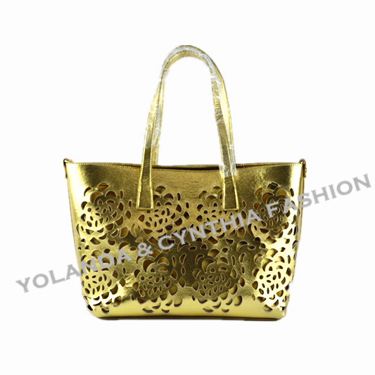 Fashion PVC Hollowed-out Top Handle Bag/Women Handbag/Golden Tote Handbag