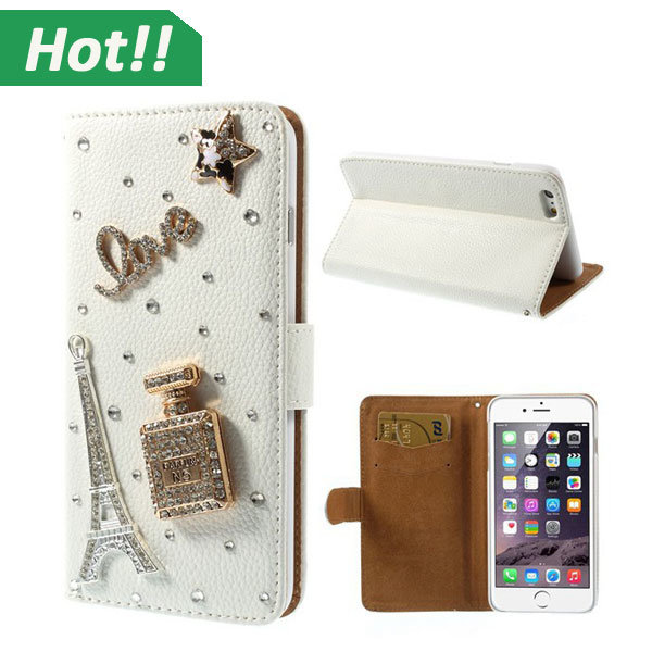 Soft TPU + Leather Flower & Tower China Stand Style Flip Wallet Cover Case for iPhone 6 Plus