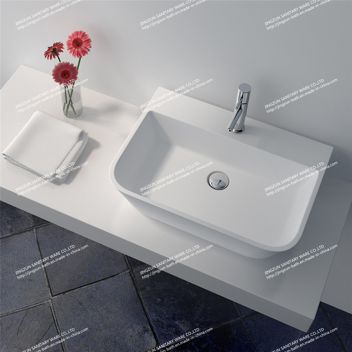 Modern Design Solid Surface Bathroom Mineral Casting Wash Basin/Sink (JZ9031)