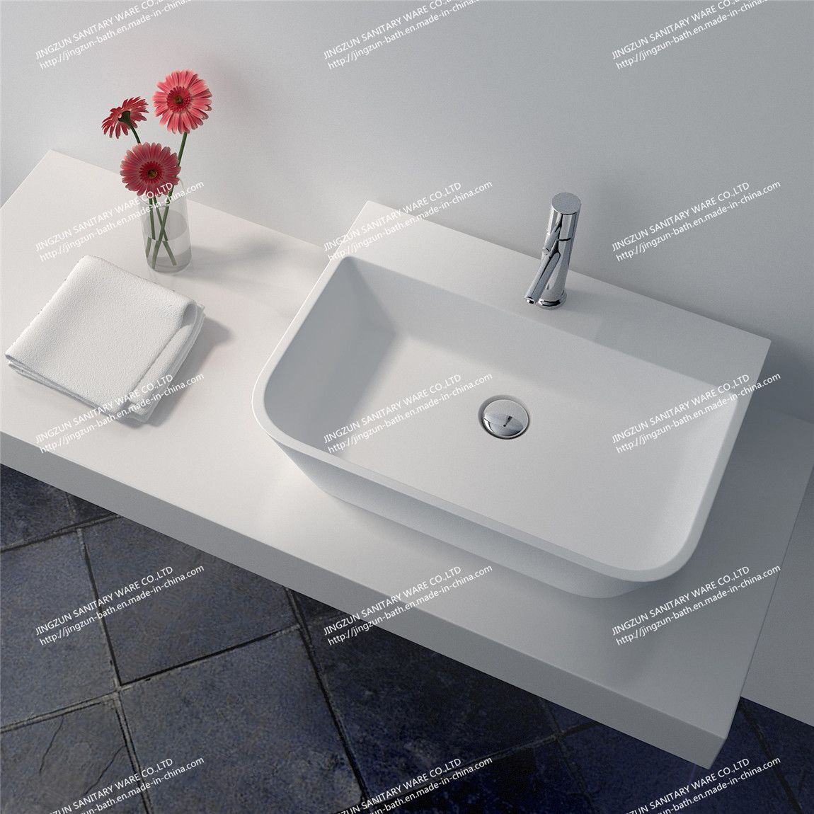 Modern Design Solid Surface Bathroom Mineral Casting Wash Basin/Sink (JZ9031)