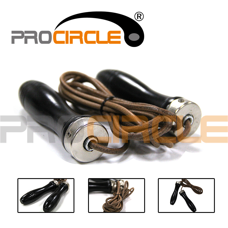 Fitness Equipment High Quality Wooden Handle Leather Jump Rope (PC-JR5017)