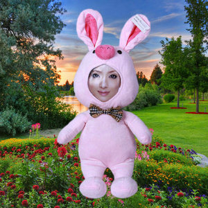 Popular Super Big Pig Pink Rabbit 3D Face Doll