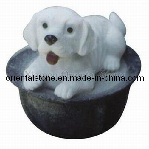 White Marble Stone Dog Carving Decoration Sculpture