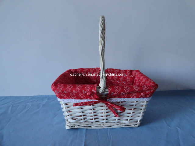 White Wicker Gift Basket with Red Fabric Lining (WGB002)