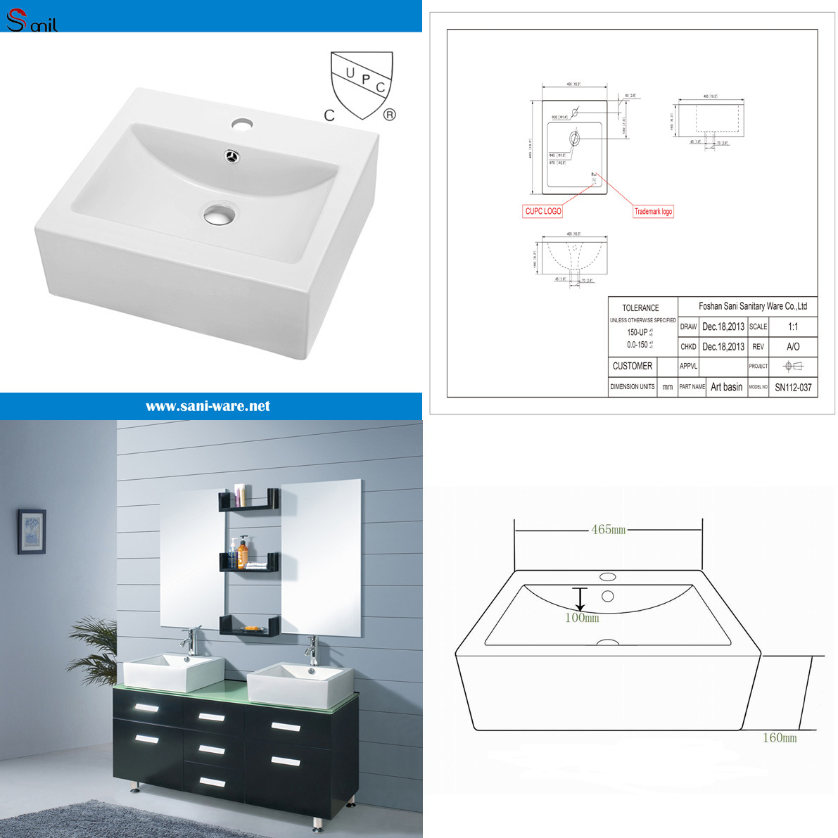 Upc Approved Ceramic Bathroom Vessel Sinks (SN112-037)