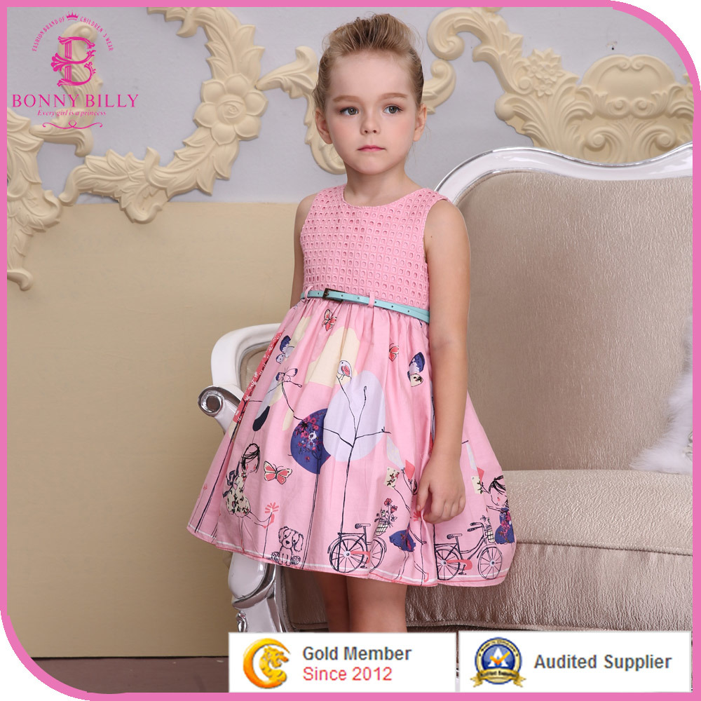 Special Cotton Girl Frock Children Dresses with Belt
