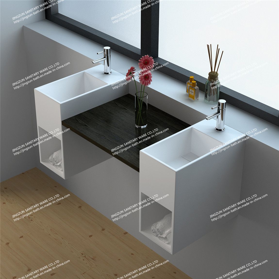 Luxurious Design Smooth Solid Surface Wall Hung Bathroom Vessel Sink (JZ1020)