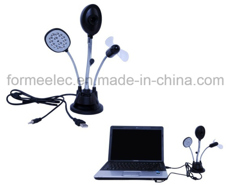 3 in 1 High Solution PC Camera with LED Lamp & Mini Fan & Mic