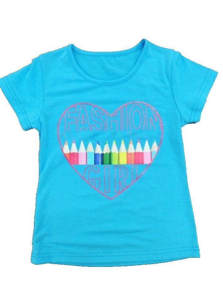 Heart Print Girl Short Sleeve T-Shirt in Children Clothing (STG009)
