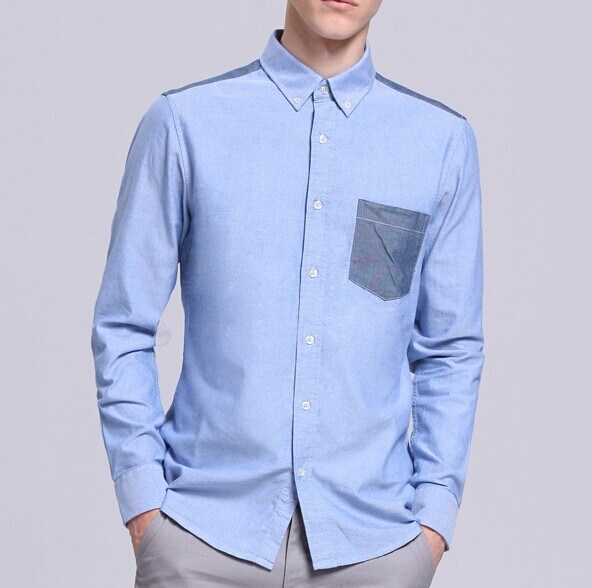 100%Cotton Oxford Casual Fashion Contrast Men's Long Sleeve Shirt (WXM009)