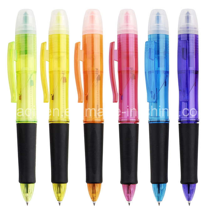Three Color Refill Highlighter Ball Pen (HQ-7441) 
