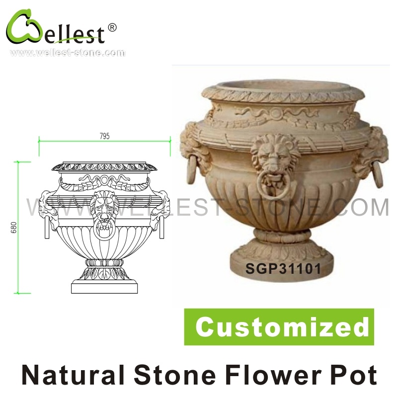 Natural Limestone/Bluestone/Sandstone/Grantie/Marble Garden Port Flower Pot and Plant Pot