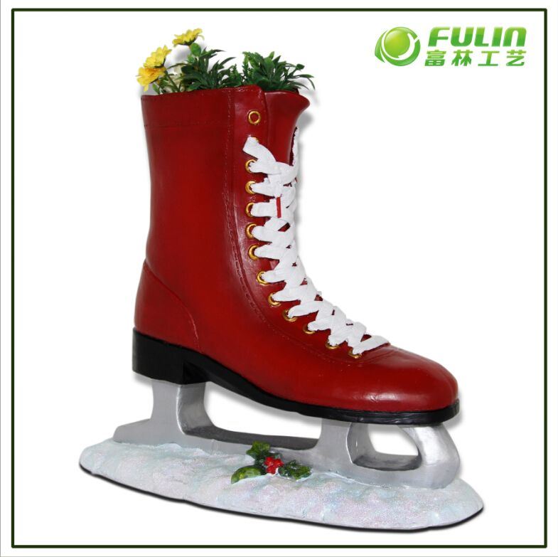 Red Ski Shoes Slate Garden Flower Pot (NF14282A)