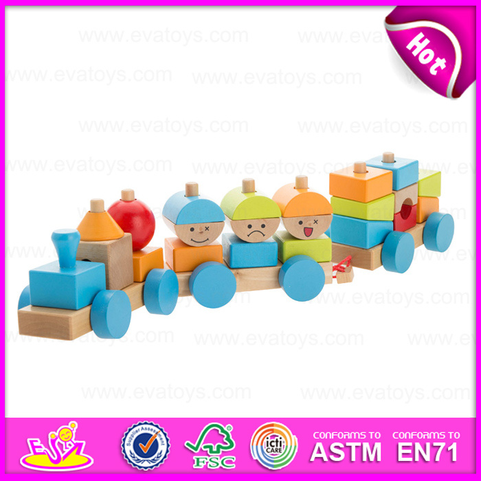 2015 Pull Shape Blocks Train Toy, Educational Pull Cart Wooden Blocks Train, New Design Wooden Blocks Small Train Pull Toy W05c020