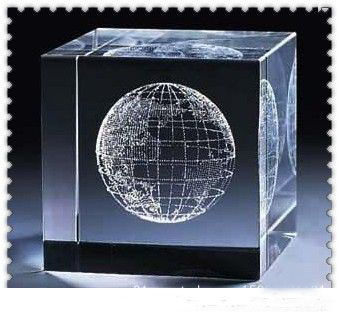 Crystal Cube with Laser Earth