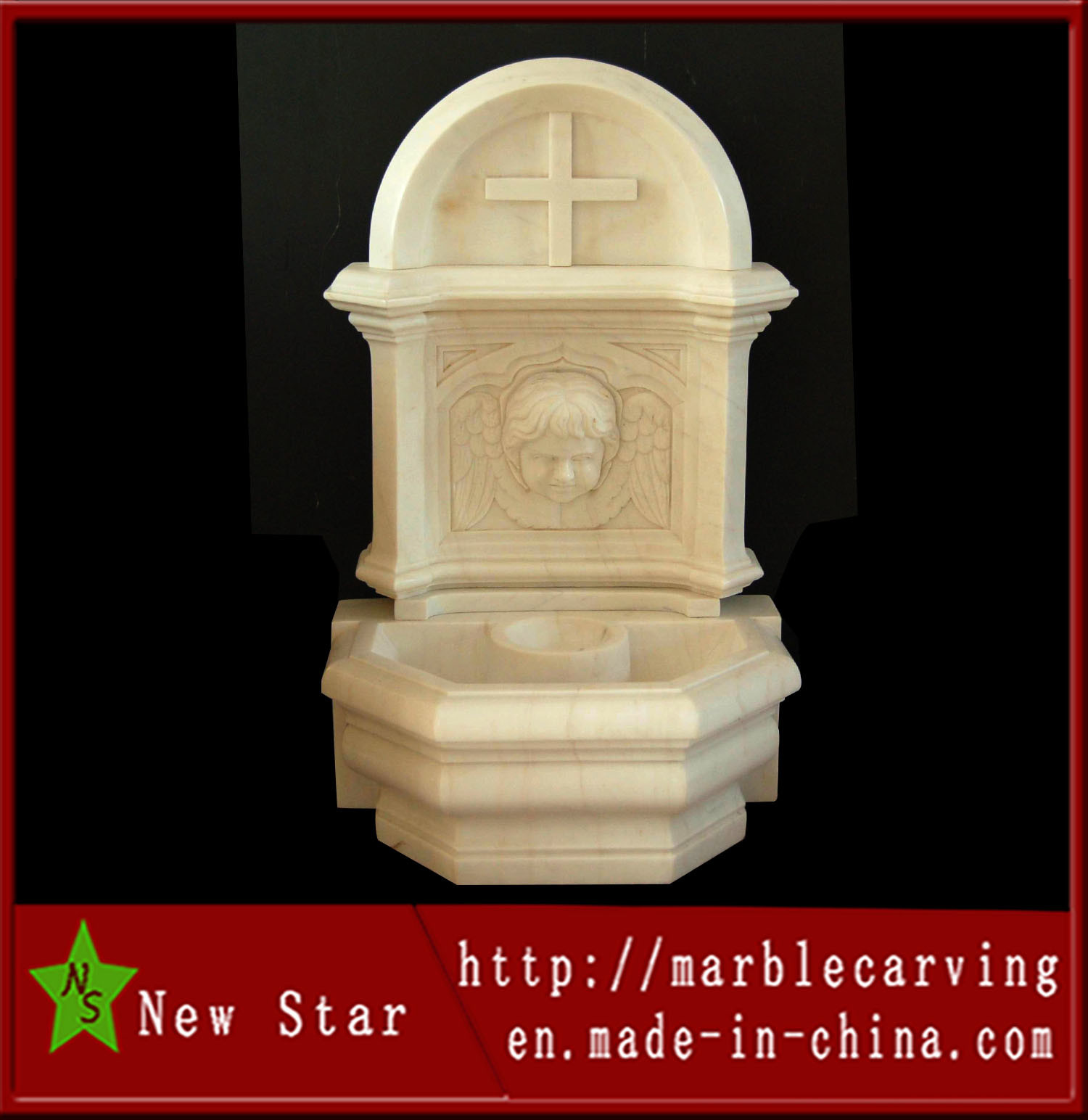 Beige Marble Stone Carving Wall Fountain for Decoration (NS-W001)