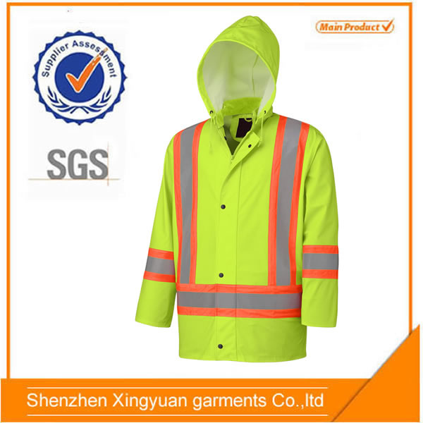 Yellow PVC/ Nylon Rain Coat with Reflective Tape