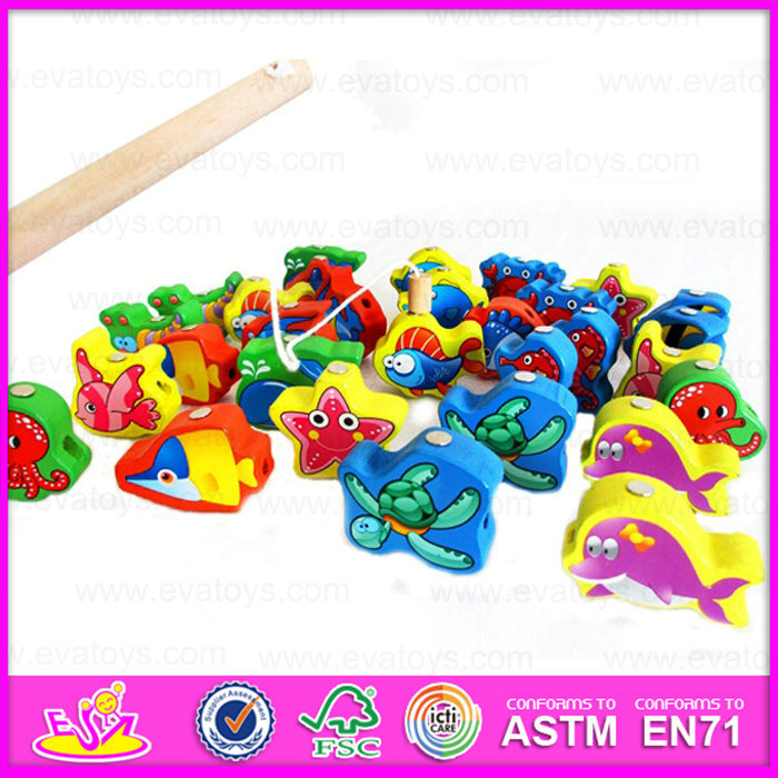 2015 Intellectual Wooden Magnetic Kids Fishing Game Toys, 3D Magnetic Fishing Toy, Good Quality Wooden Block Fishing Toy W01A011
