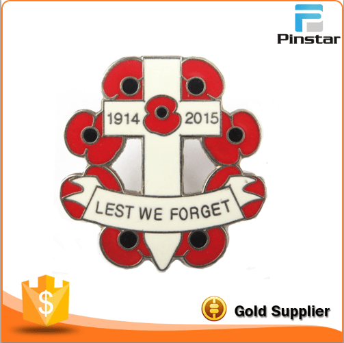 Promotioal Souvenir Events Custom Metal Lest We Forget Red Poppy Lapel Pin Badge