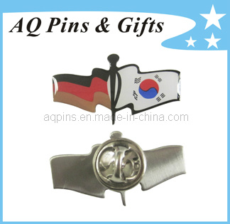 Flag Crossed Offset Printed Lapel Pin Badge with Epoxy (badge-128)