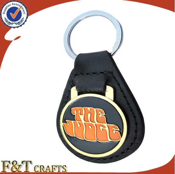 Cheap Souvenir Custom Made Metal Car Logo Leather Keychain (FTKC9141J)