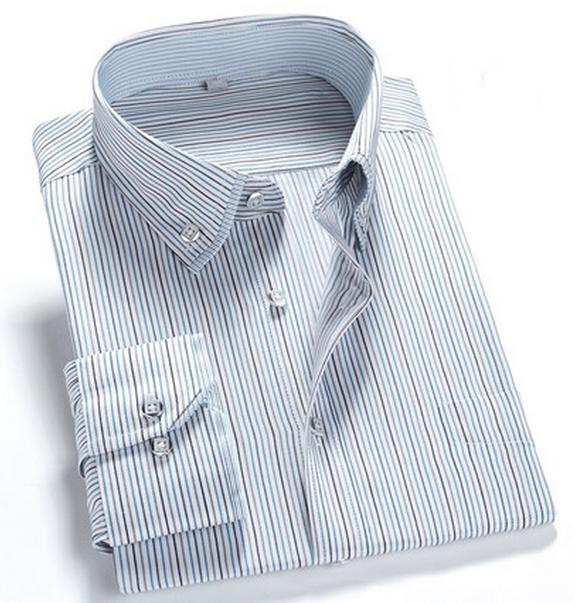 Men's Long Sleeve Business Wrinke Free Striped Double Collar Shirt