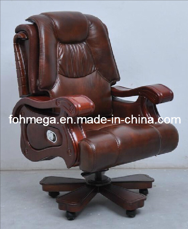 Wooden Frame Genuine Leather Swivel Executive Chair Foh-1313