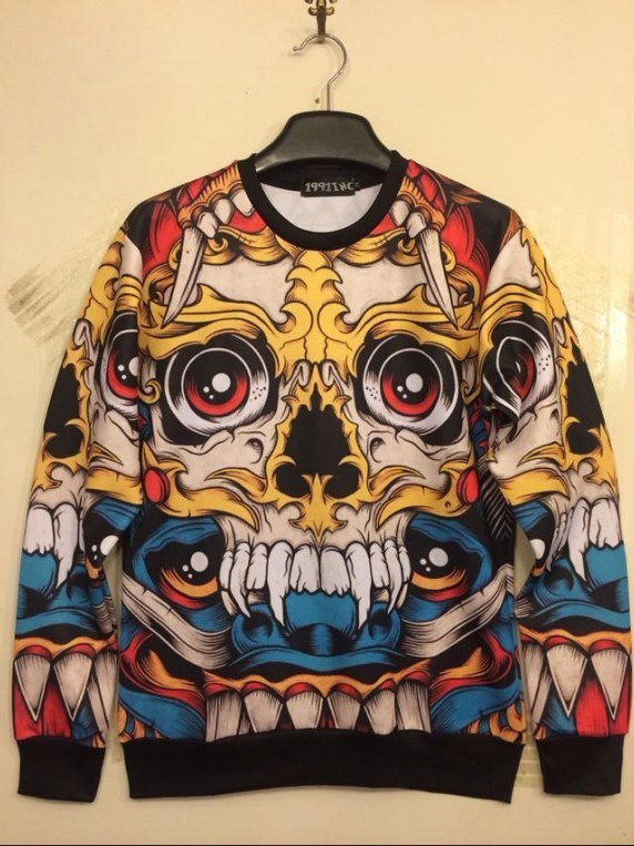Multicolor Skull Printing Casual Long Sleeve Sports Shirt