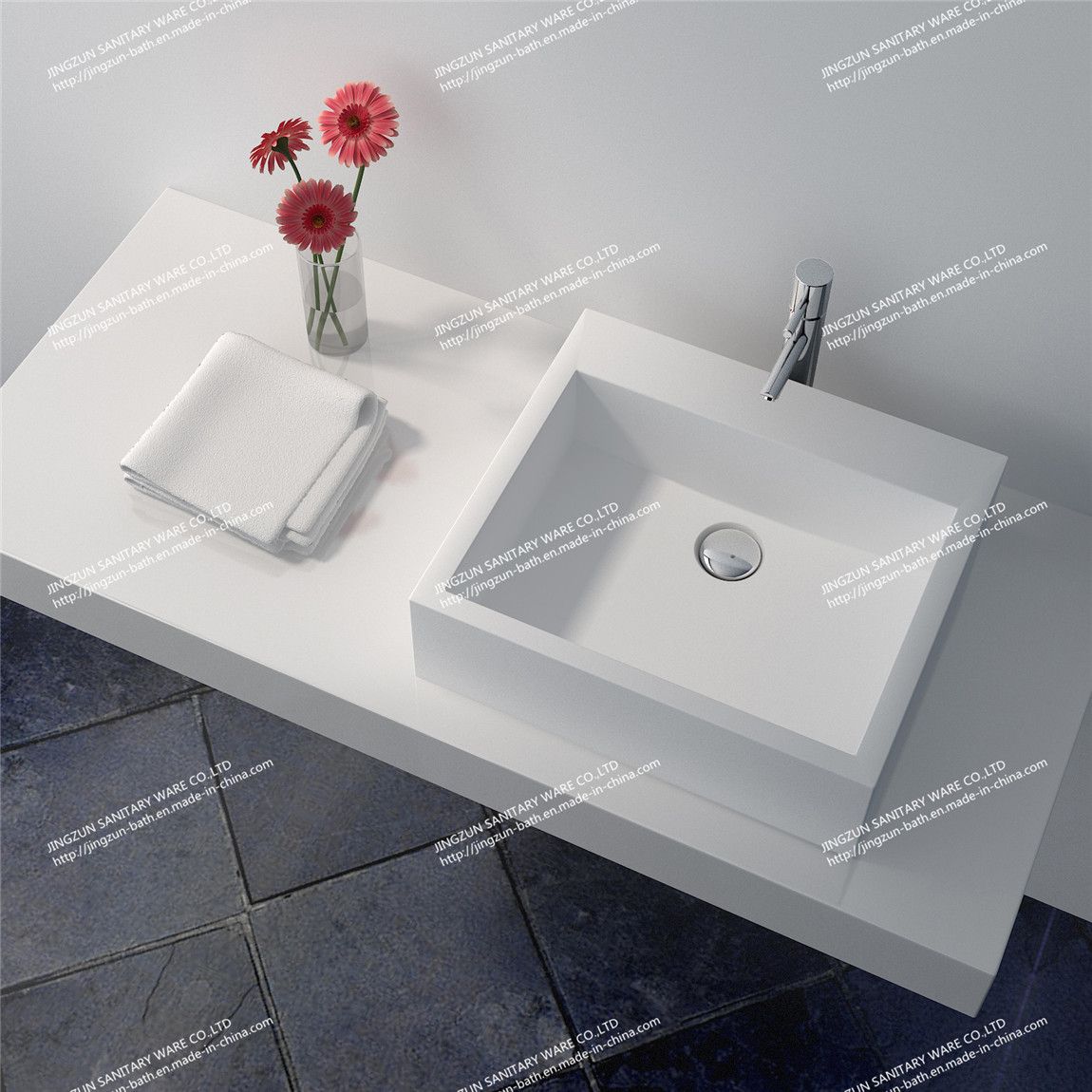 Commercial Rectangular Artificial Stone Composite Resin Counter-Top Handmade Wash Basin/Sink (JZ9022)