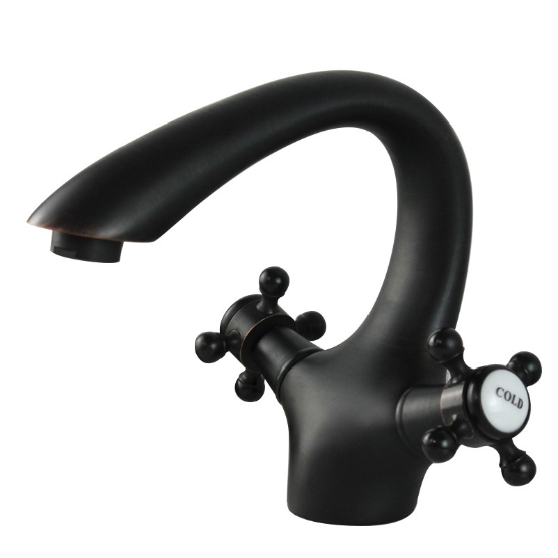 Oil-Rubbed Bronze Finish Two Handles Brass Bathroom Sink Faucet