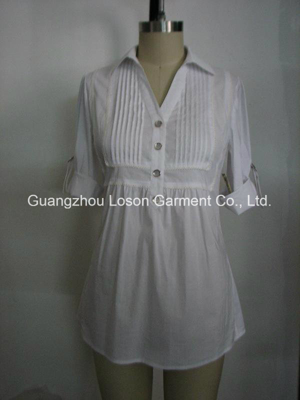 Solid Cotton Gauze Ladies Fashion Shirt with Front Pintack