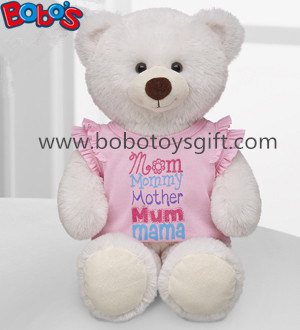 White Plush Teddy Bear Toy with Pink Dressing as Mother's Day Gift
