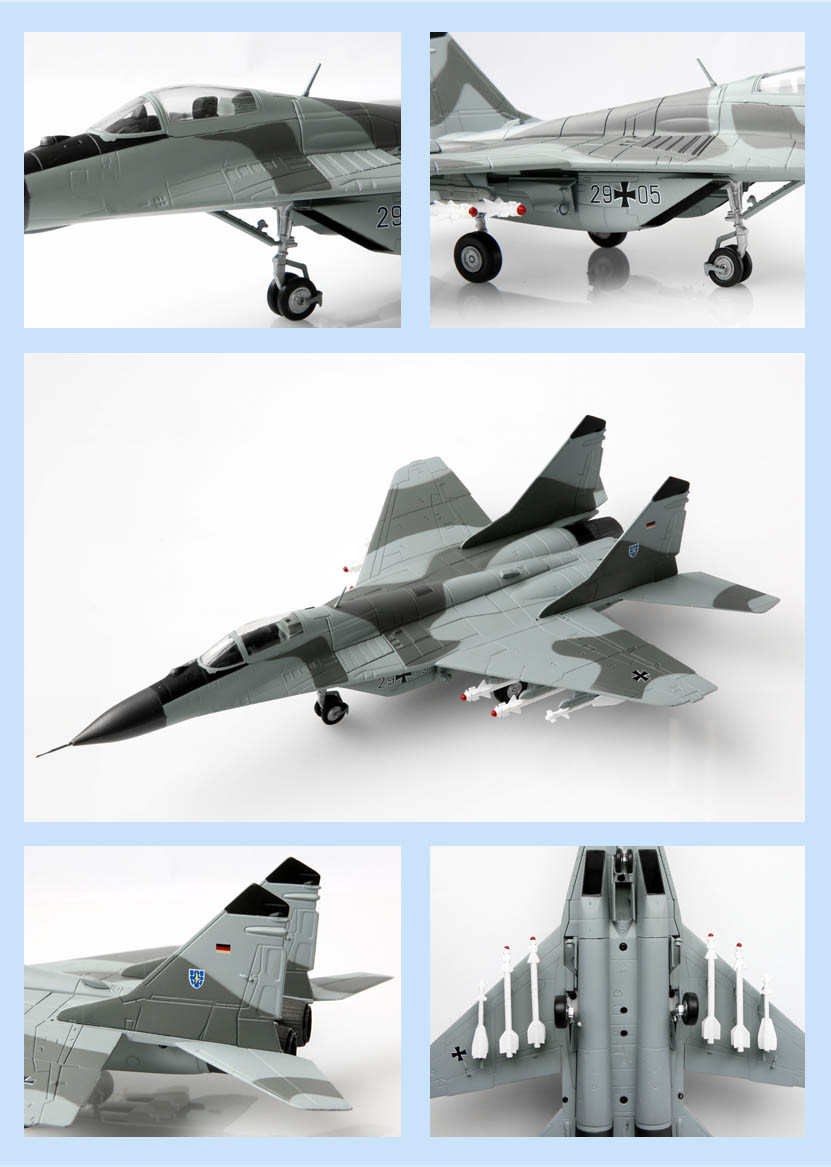 Finely Detailed Die-Cast Model of Soviet Russian Mikoyan MIG-29 Fulcrum Jet Fighter Plane Diecast Model with Landing Gear and Stand in 1/48 Scale