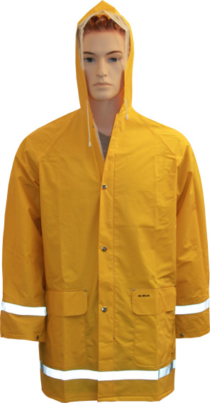 Yellow PVC/Polyester/PVC Longcoat with Reflective Tape
