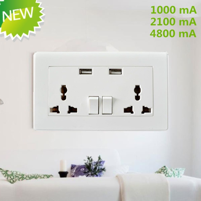 2400mA Multi Function Electrical Switch USB Wall Socket
