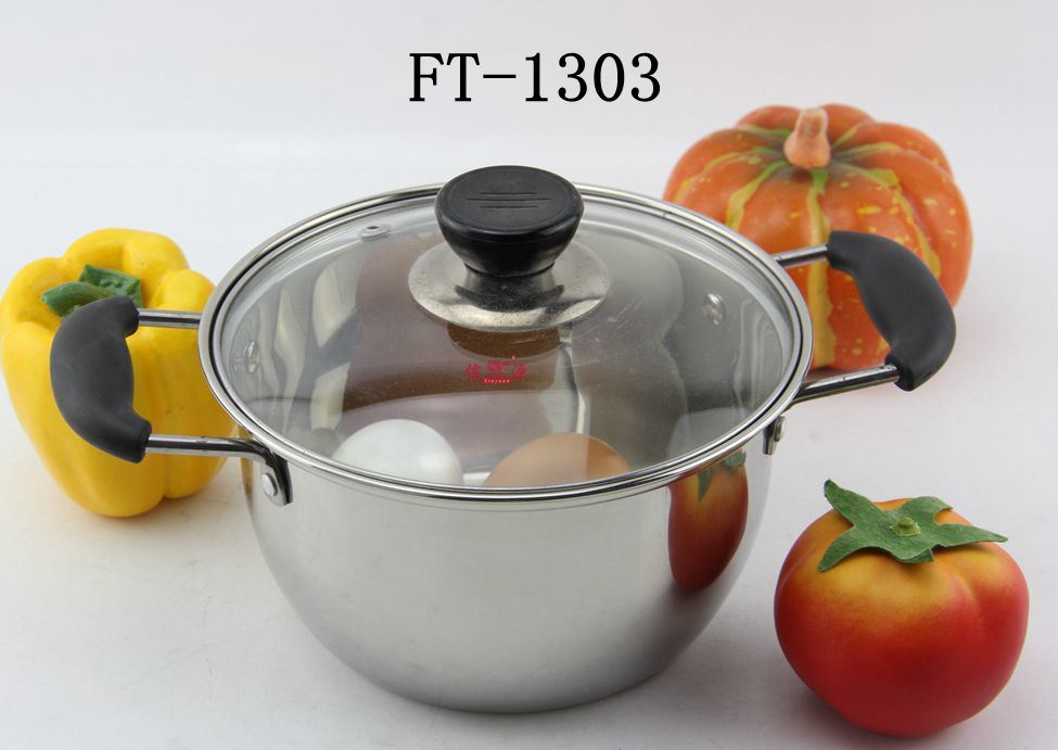 Stainless Steel Glass Lid with Bakelite Handle Pot (FT-1303-XY)