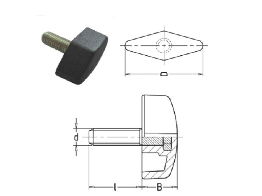Wing Nut, Male Knob, Parallelogram Shaped Knob (knob)