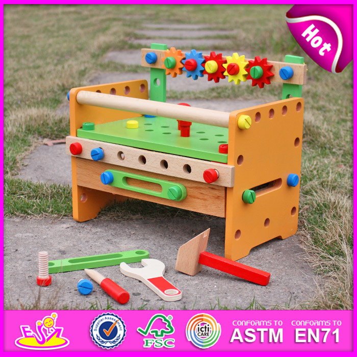 2015 New Fashion DIY Educational Tool Toys, Colorful Wooden Tool Box Toy for Kids, Hot Sale Wooden Tool Toy for Children W03D055