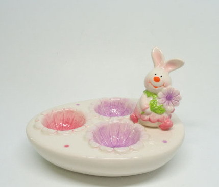 Ceramic Rabbit Egg Holder, 3 Holes, Egg Stand for Easter Gifts